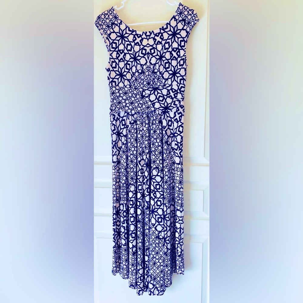 Anthropologie I Maeve Mallorca Sleeveless Midi Dress Ruched Waist Dipped Hem ZB1 - Picture 2 of 7
